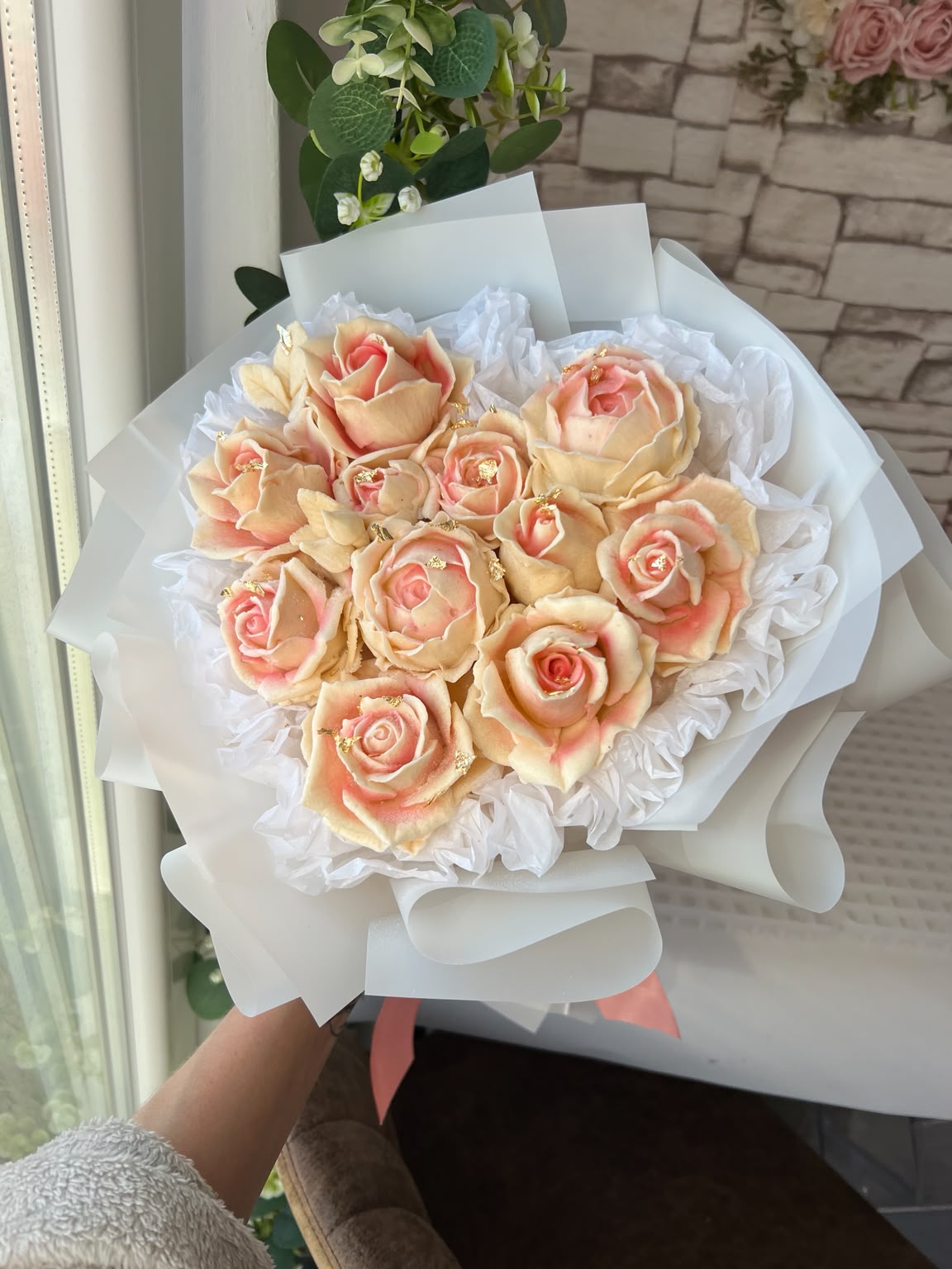 Champagne Rose Bouquet buchet inimă cu trandafiri champagne din bezea